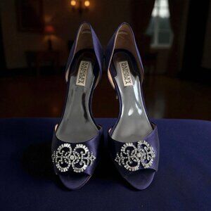 BADGLEY MISCHKA Salsa Royal Purple Plum Satin Heels Size 8